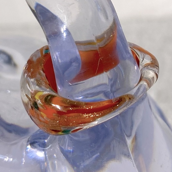 Vintage Art Glass Handmade Orange Gold Red Band Ring - Picture 3 of 11